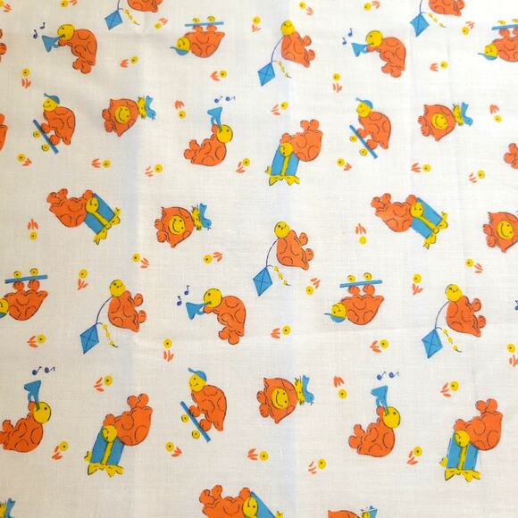 Cotton Fabric Orange Cartoon Turtles Playing Music Flying Kites 16" x 44" - Picture 10 of 12